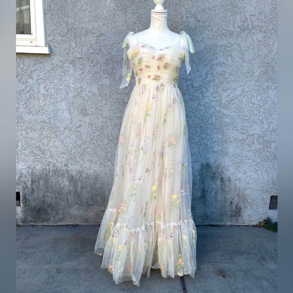 Tulle A-Line Spaghetti Straps Prom Dress Princess Embroidered Sz 4 - Picture 3 of 11